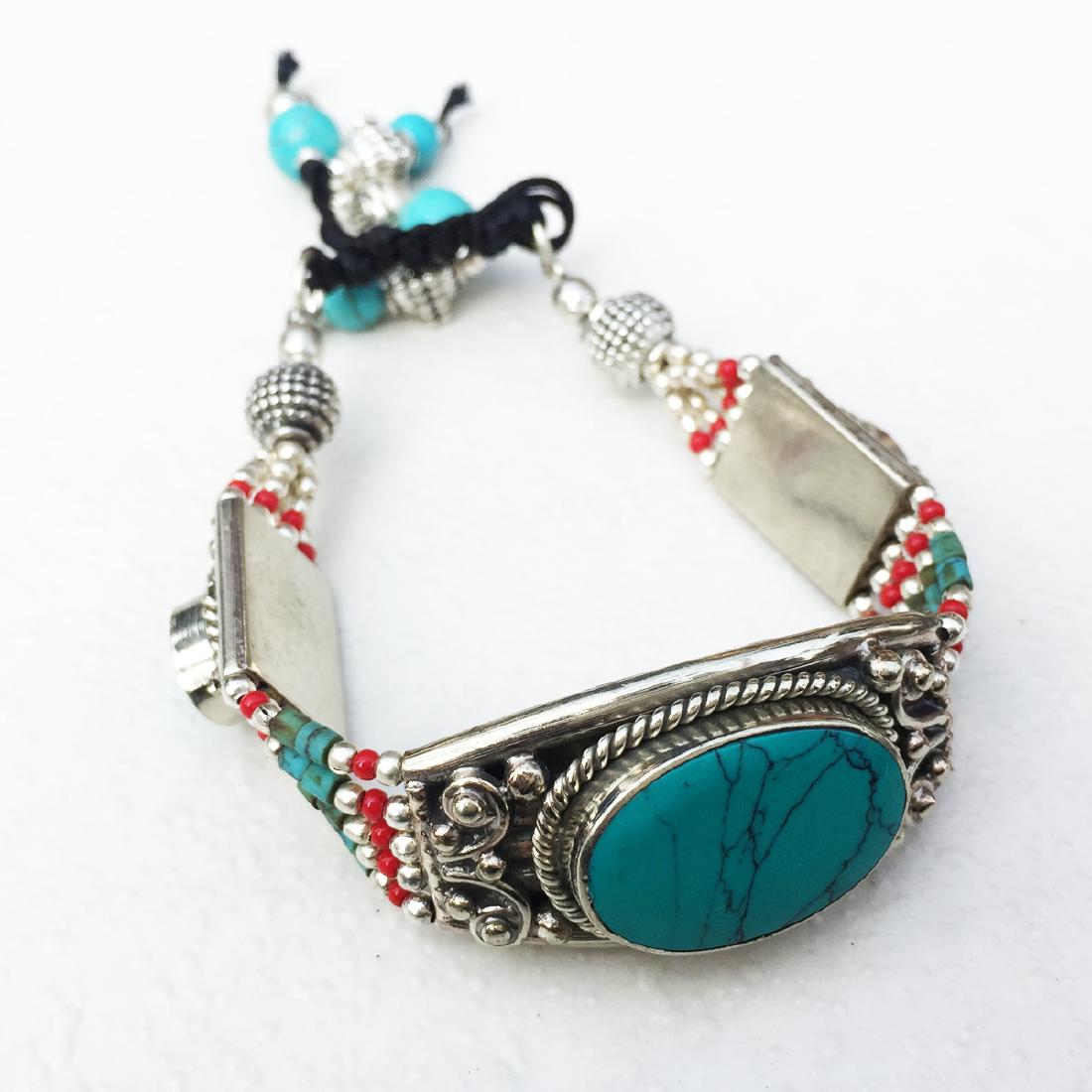 Ethnic Tibetan Coral & Lapis Beautiful Bracelet (1 of 2)