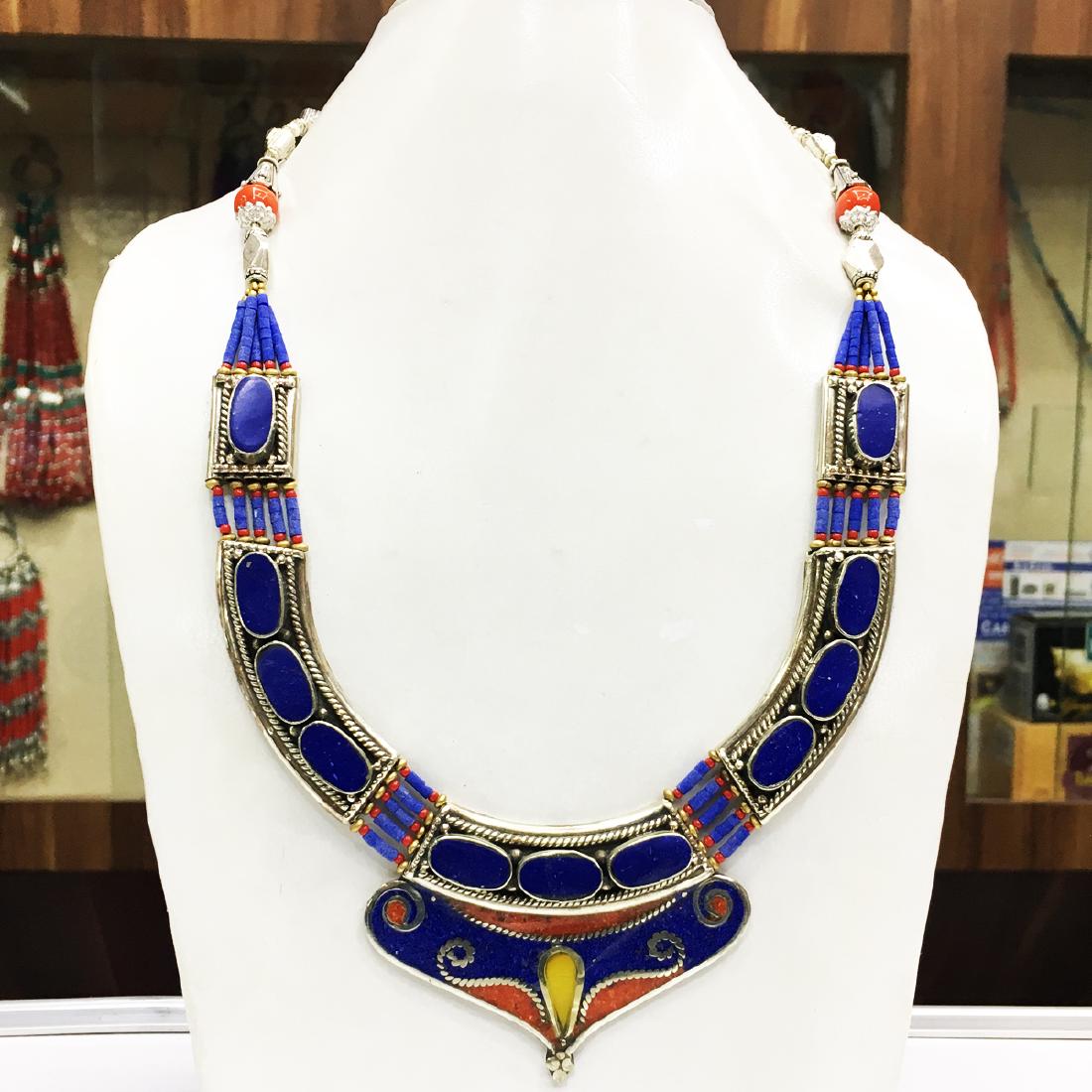 Tibetan Blue Lapis & Amber Handmade Necklace (1 of 1)