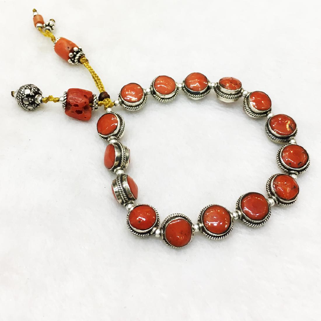 Antique Tibetan Coral Sterling Silver Bracelet (1 of 2)