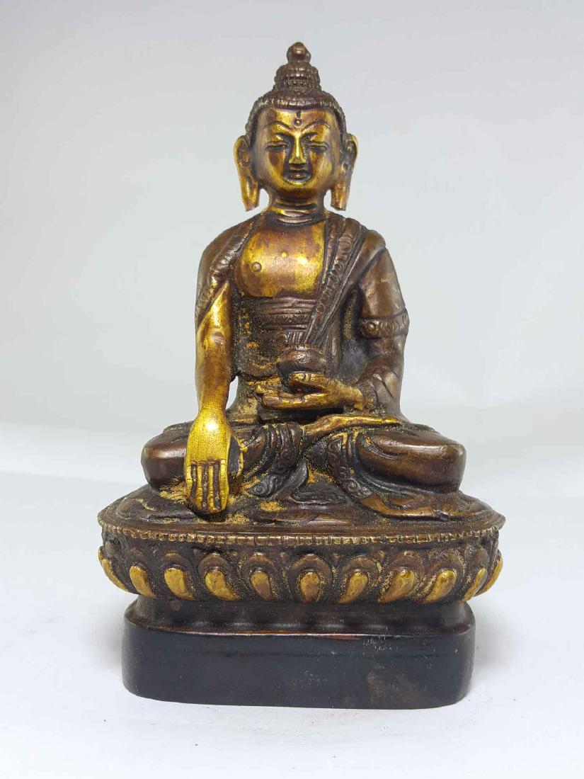 Chinese Gilt Copper Shakyamuni Buddha with wooden Base (1 of 4)