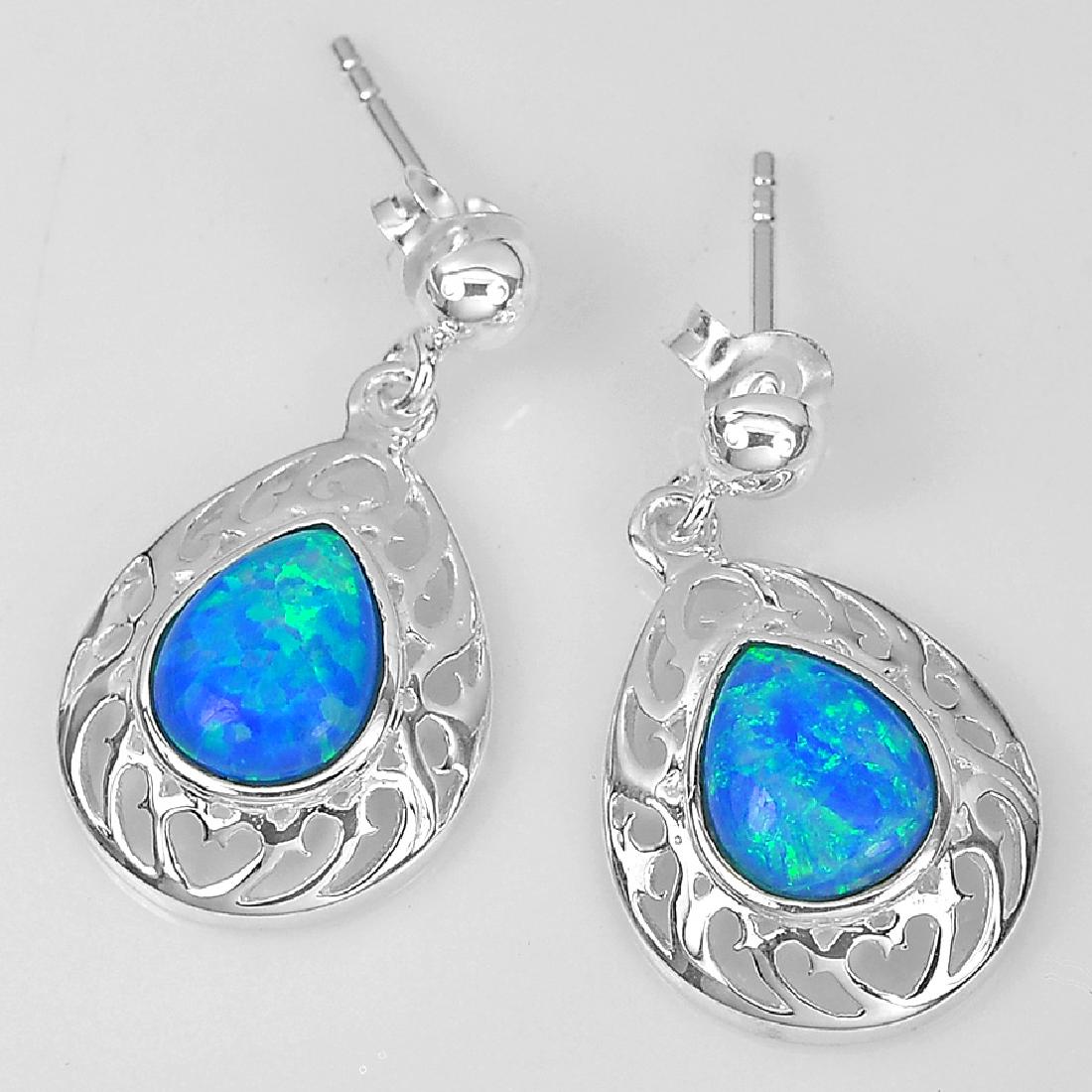 925 Sterling Silver Blue Created Opal Stud Earrings (1 of 3)