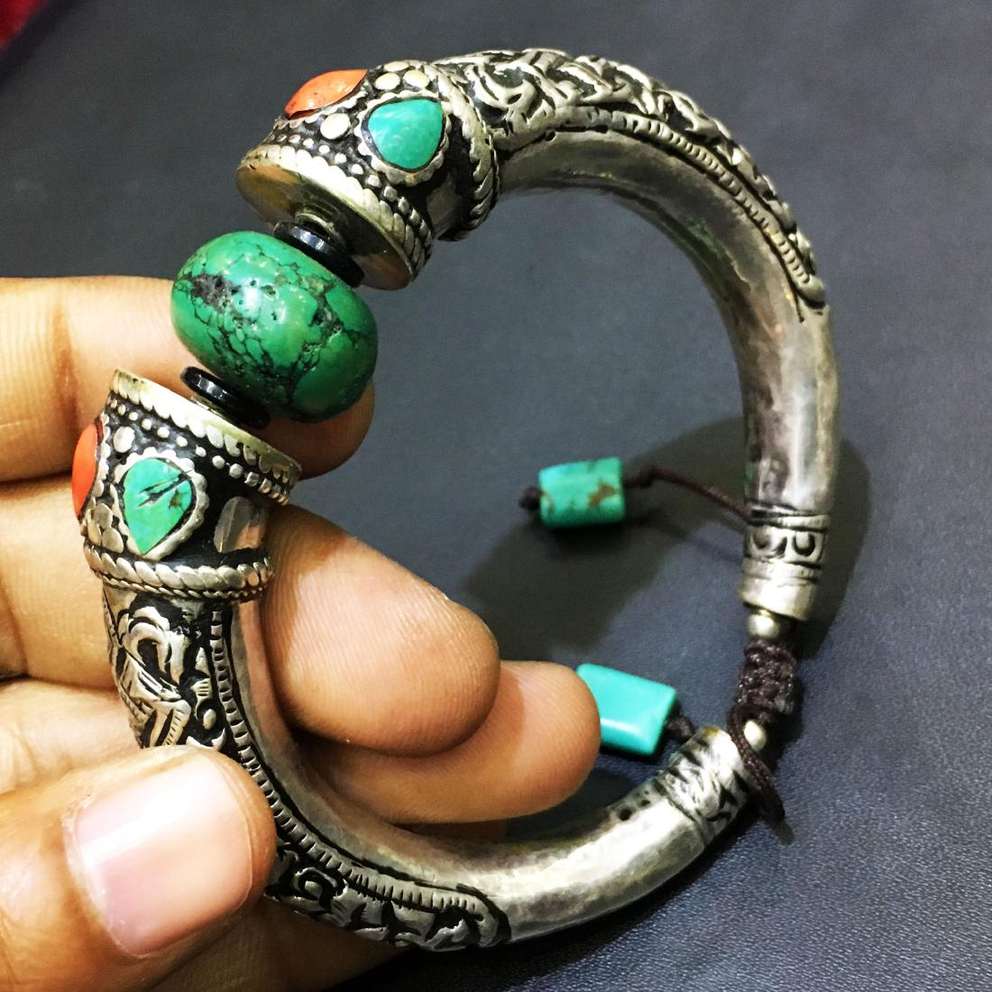 Turquoise 925 Sterling Silver Hand carving Bangle (1 of 3)