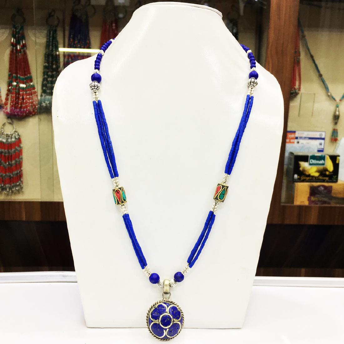 Lapis Beads Handmade Statement Necklace (1 of 1)