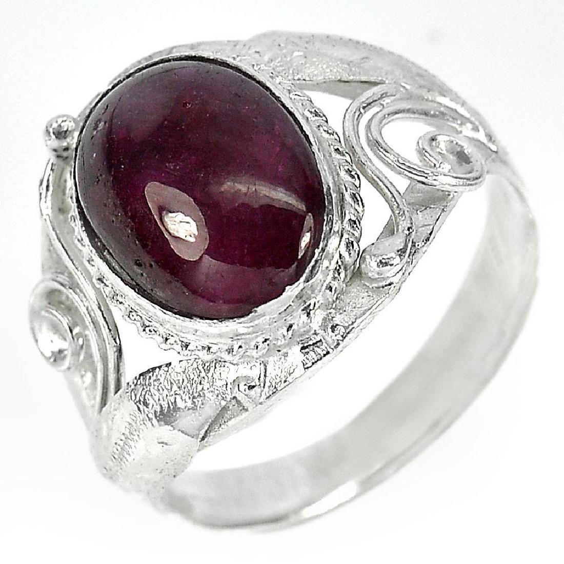 4.63 G. OVAL CABOCHON NATURAL RED RUBY STERLING SILVER: Product Type: Silver Jewelry Product Name: Sterling Silver Ring Color: Red Shape: Oval Cabochon Total Weight: 4.63 Gram. Factory Thailand Treatment: Heated Lead-glass filling Clarity: Semi -