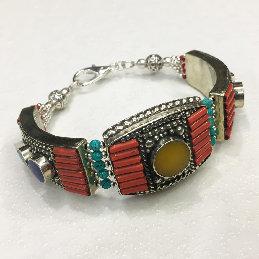 Turquoise & Amber Vintage Handmade Bracelet (1 of 2)