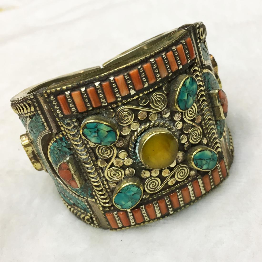 Traditional Tibetan Turquoise, Amber & Coral Bangle (1 of 3)