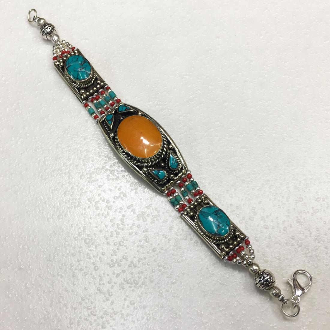 Turquoise & Amber Beads Handmade Bracelet (1 of 2)