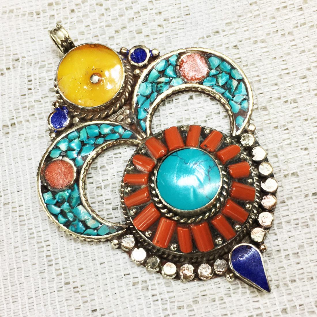Natural Turquoise & Amber Beads Handmade Pendant (1 of 1)