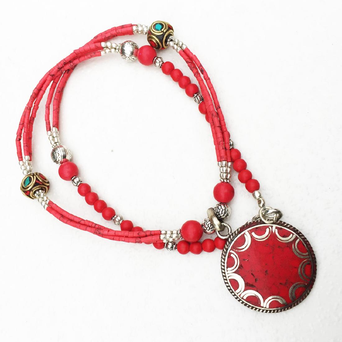 THREE STRAND TURQUOISE BEADED NECKLACE WITH BEAD (1 of 2)