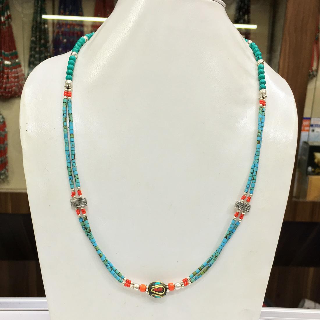Tibetan Beaded Handmade Turquoise Necklace: Tibetan Beaded Handmade Necklace Material: Stones Size: 18 inch Weight: 20 grams Approx Country/Region of Manufacture: Nepal