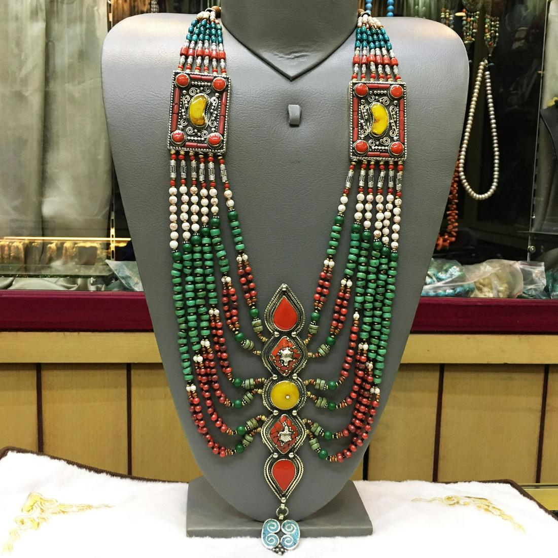 Tibetan Turquoise & Coral Statement Necklace (1 of 1)