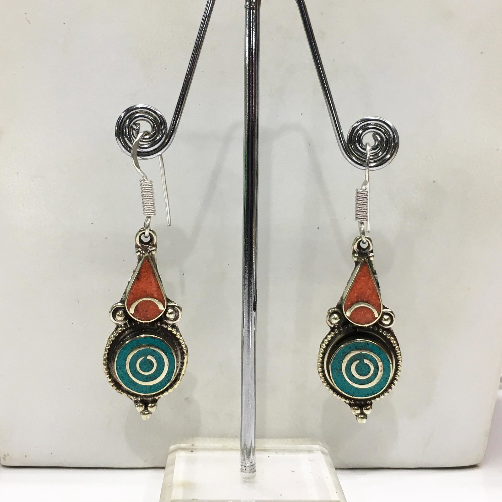 Buddhist Turquoise & Coral Handmade Vintage Earrings: Tibetan Jewelry :- Exquisitely Beautiful & Amazingly affordable. We are an expert in manufacturer & trade and ship (Wholesale & Export) worldwide. Our manufacturing is located in Kathmandu
