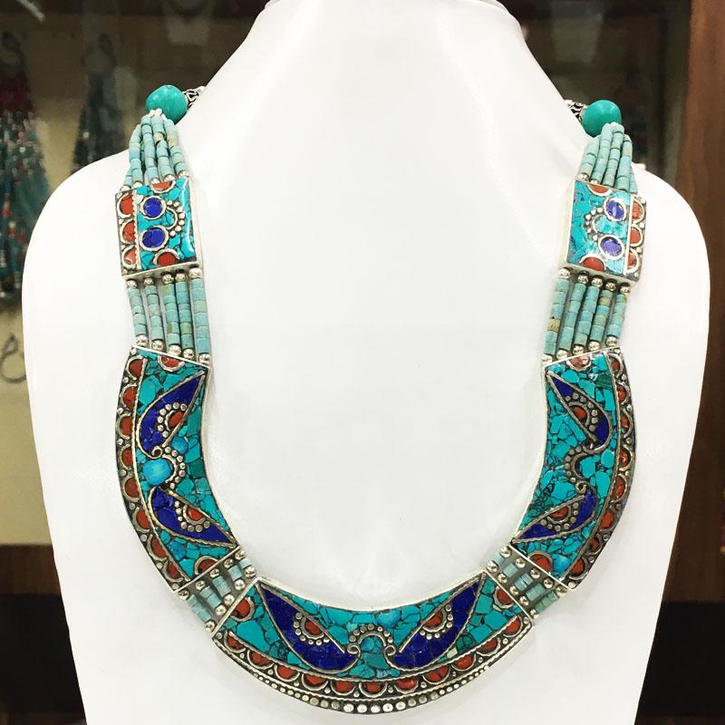 Tibetan Bohemian Turquoise & Coral Necklace: Our new Tibetan necklace is handmade in Kathmandu, Nepal.