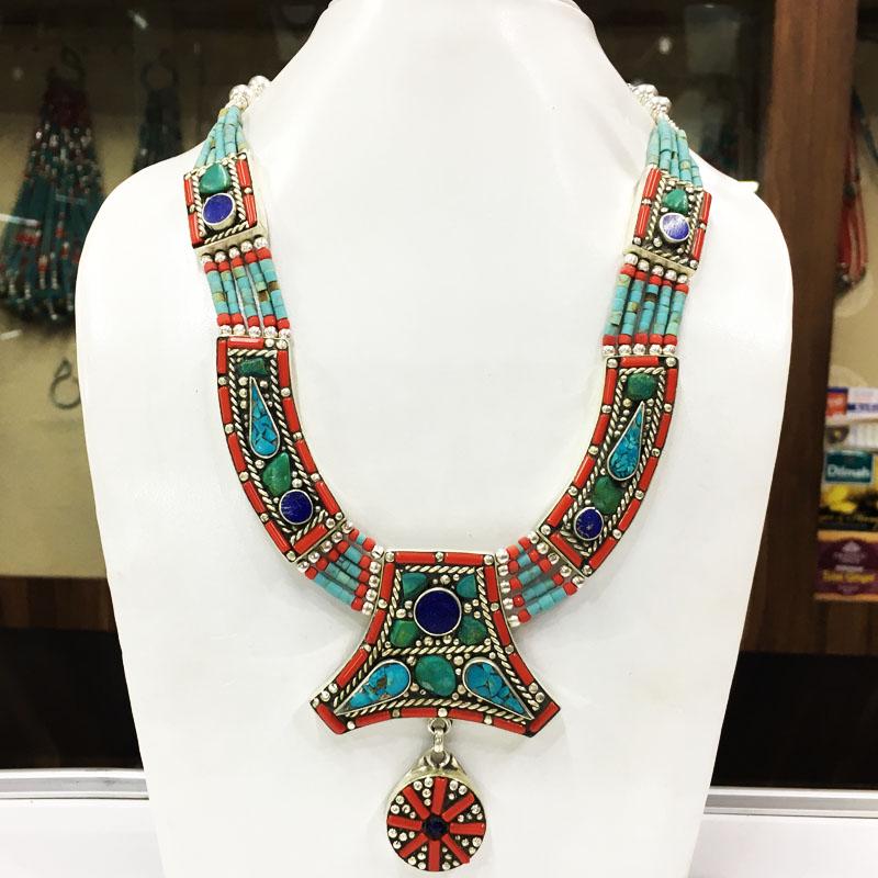 Traditional Vintage Turquoise & Coral Handmade Necklace: Our new Tibetan necklace is handmade in Kathmandu, Nepal.