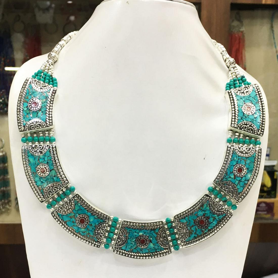 Banjara Turquoise Tibetan Silver Designer Necklace: Our new Tibetan necklace is handmade in Kathmandu, Nepal.