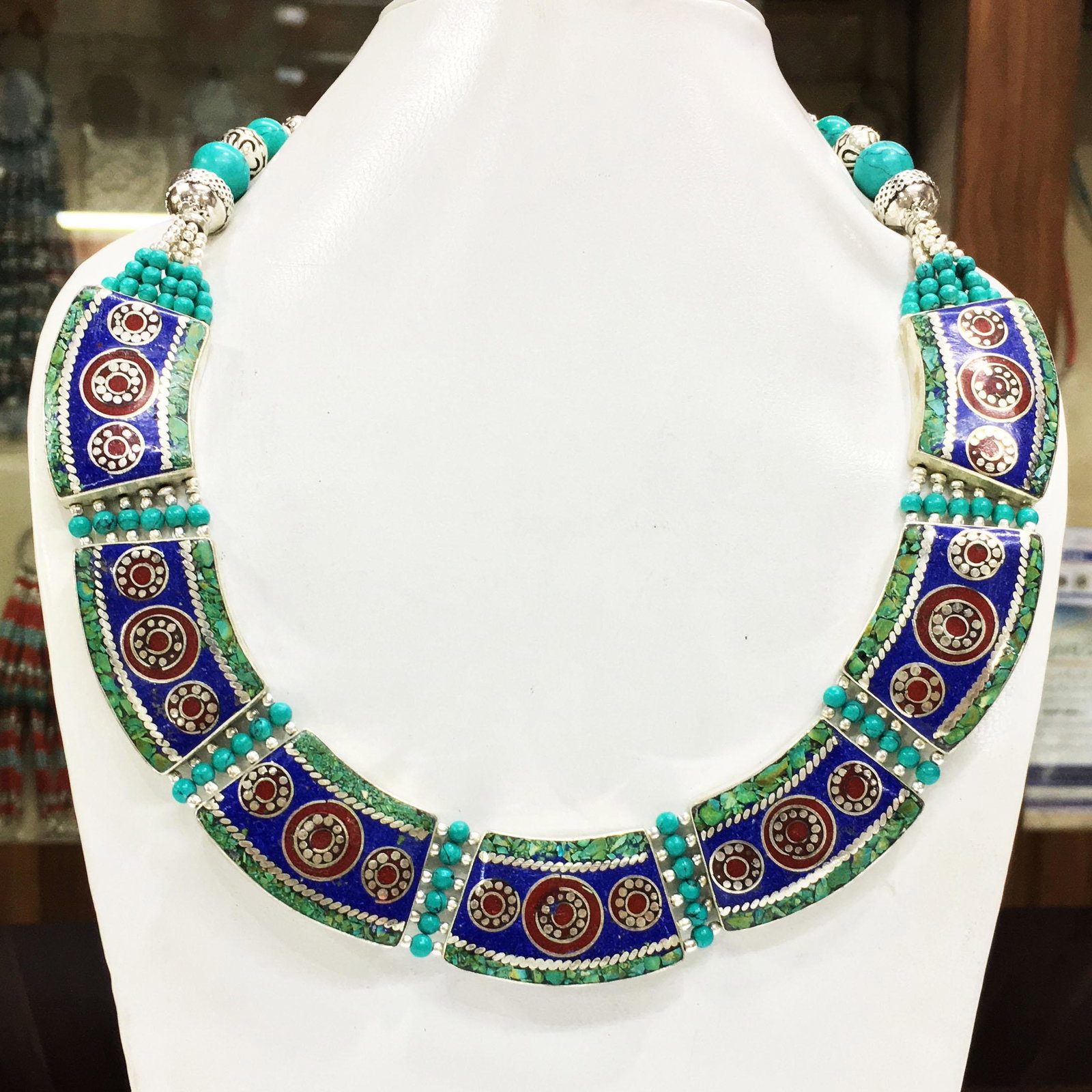 Banjara Turquoise Tibetan Silver Designer Necklace: Our new Tibetan necklace is handmade in Kathmandu, Nepal.