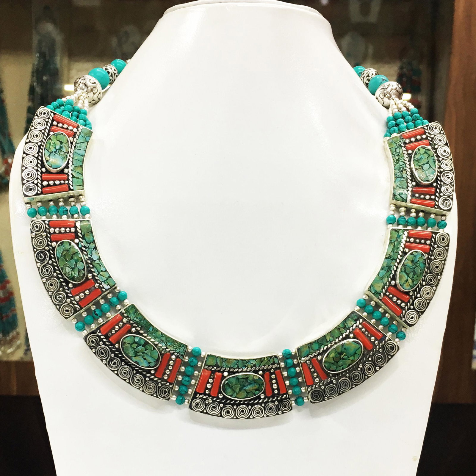 Handmade Turquoise & Coral Tibetan Necklace: Our new Tibetan necklace is handmade in Kathmandu, Nepal.