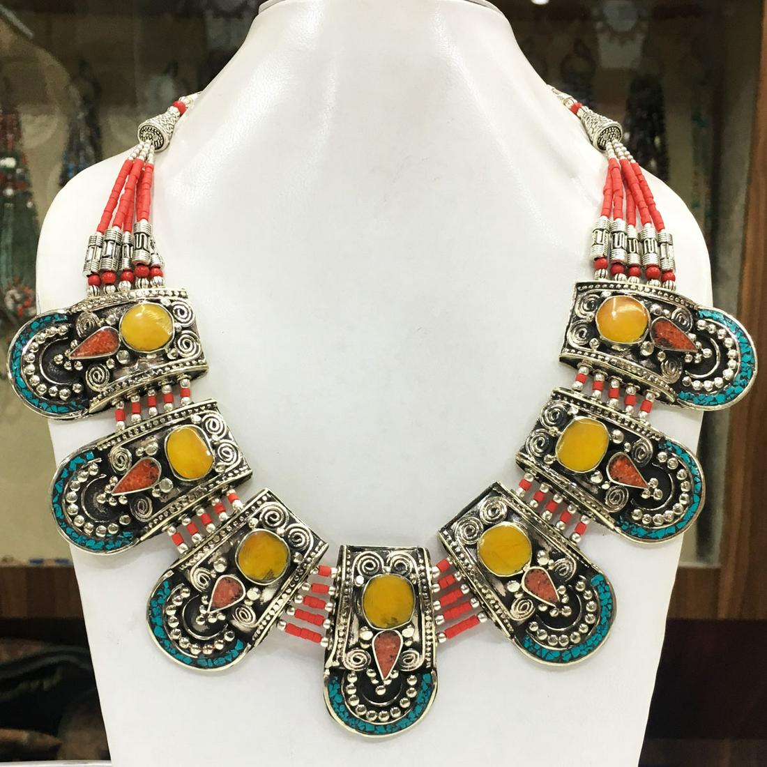 Tibetan Bohemian Turquoise & Coral Necklace: Our new Tibetan necklace is handmade in Kathmandu, Nepal.