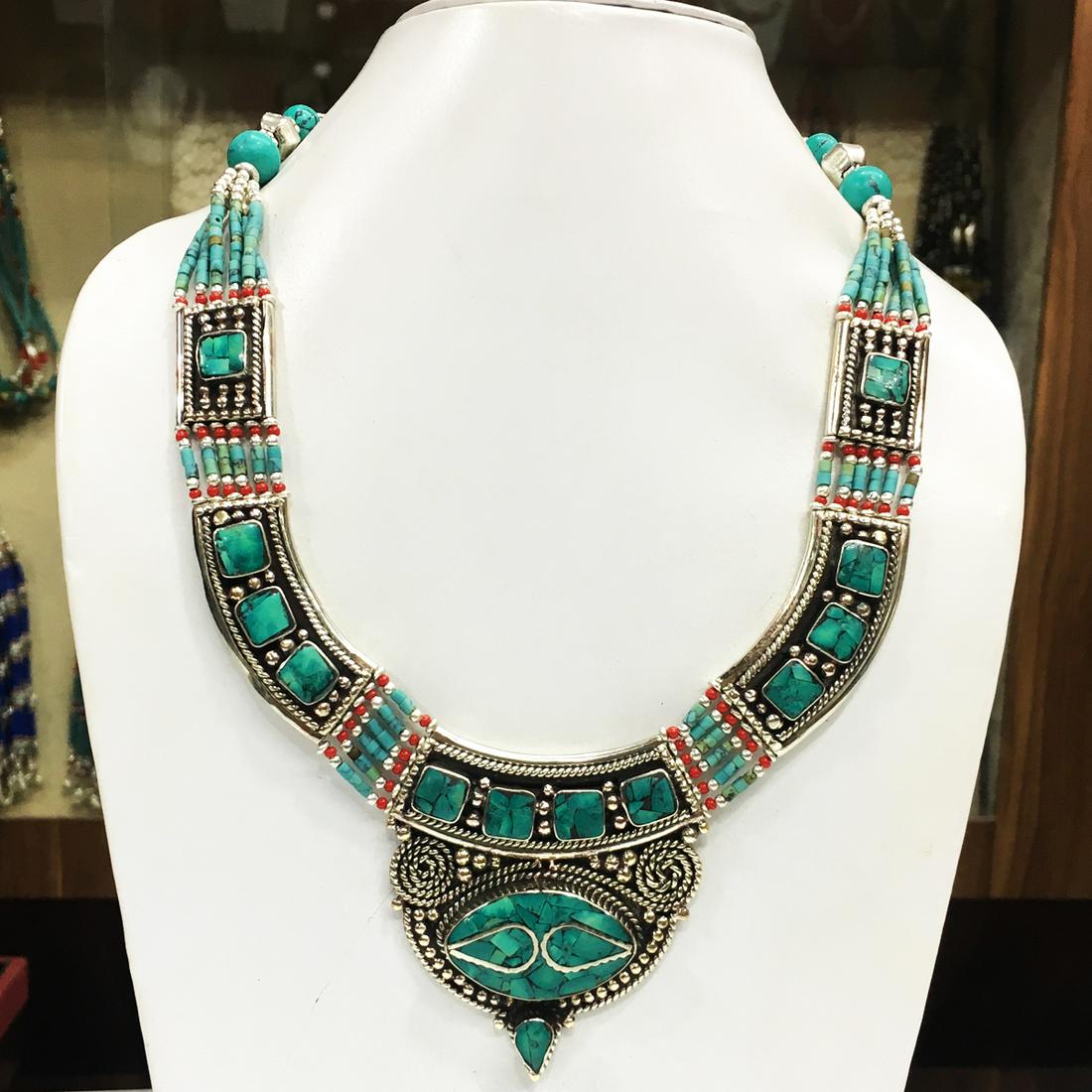 Hand-carved Tibetan Handmade Turquoise Necklace: Our new Tibetan necklace is handmade in Kathmandu, Nepal.