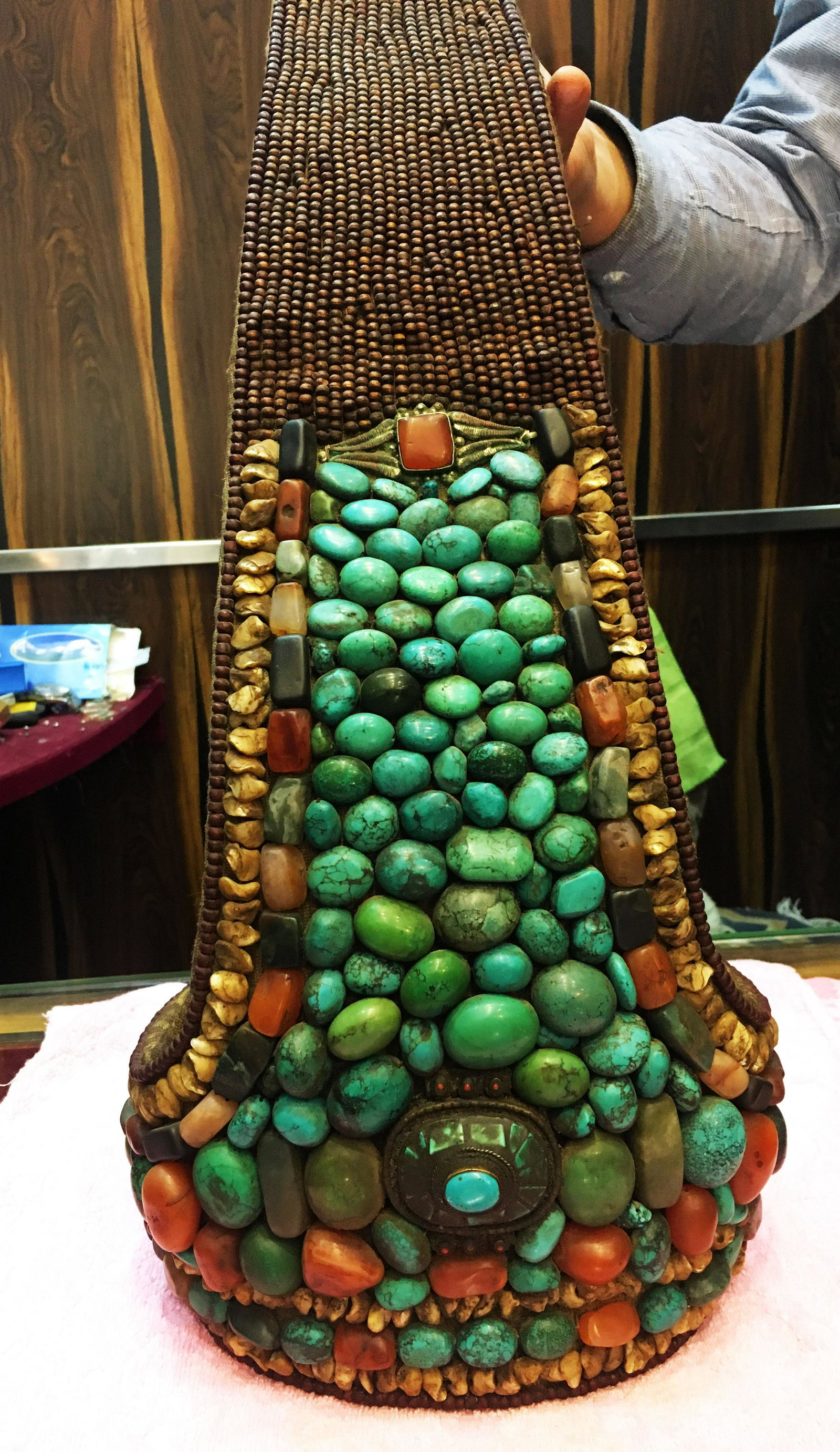 1950's Tibetan Old Turquoise & Coral Ceremonial hat (1 of 3)