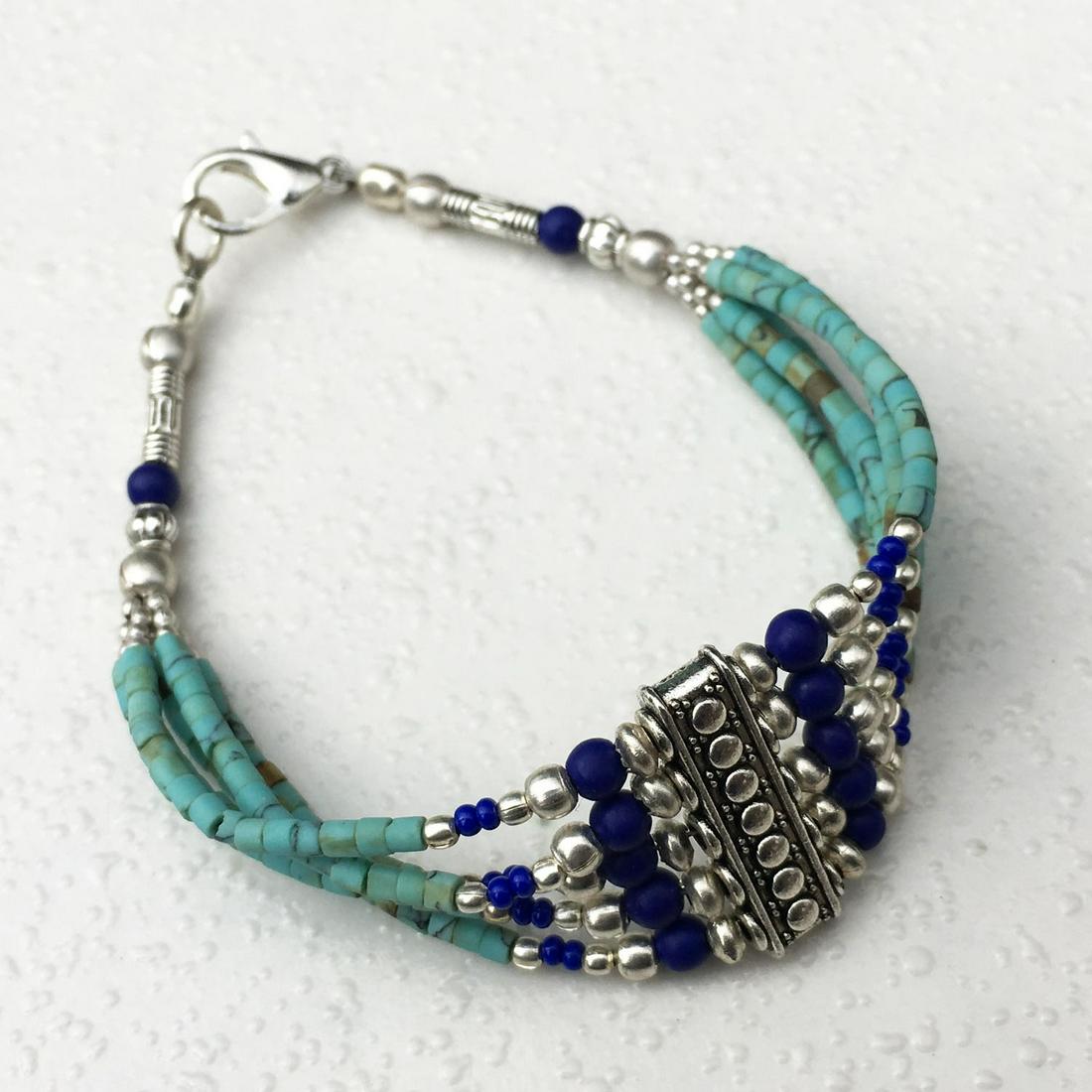 Tibetan Turquoise Beaded Charm Bracelet (1 of 2)