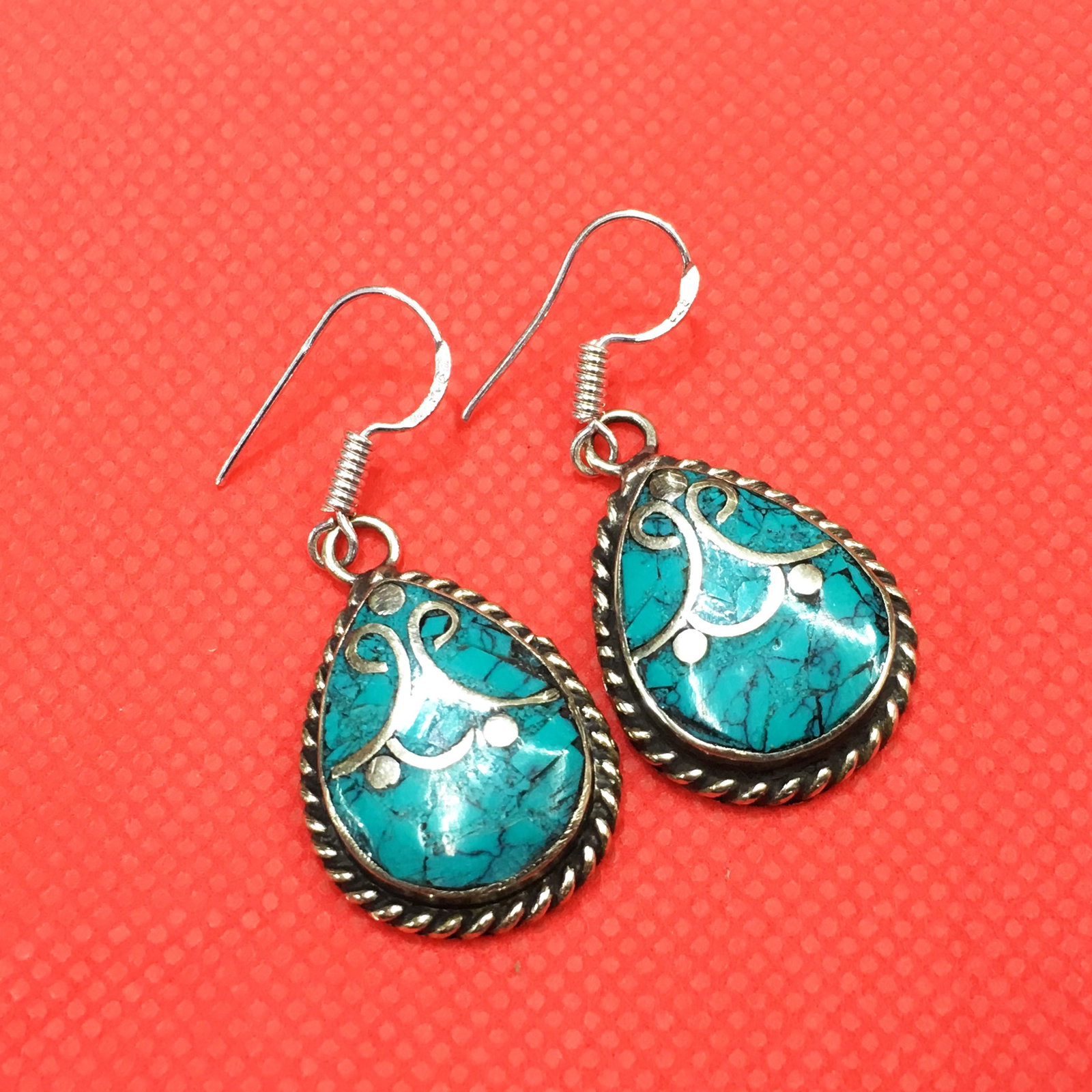 Tibetan Turquoise Handmade Chokar Earrings: Tibetan Handmade Ethnic Earrings Main Stone: Turquoise, Coral & Lapis Metal: Tibetan Silver Material: Stone Brand: Handmade Style: Bohemian Ethnic Origin: Tibetan Country/Region of Manufacture: Nepal