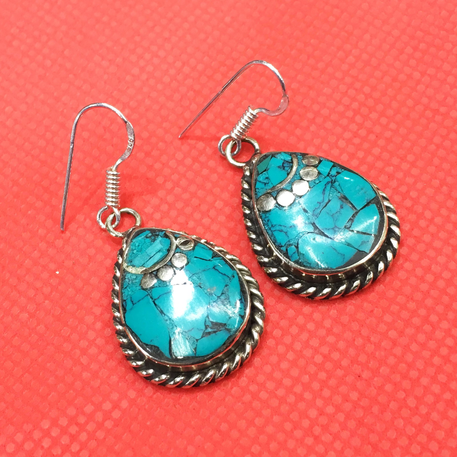 Tibetan Turquoise Handmade Chokar Earrings: Tibetan Handmade Ethnic Earrings Main Stone: Turquoise, Coral & Lapis Metal: Tibetan Silver Material: Stone Brand: Handmade Style: Bohemian Ethnic Origin: Tibetan Country/Region of Manufacture: Nepal