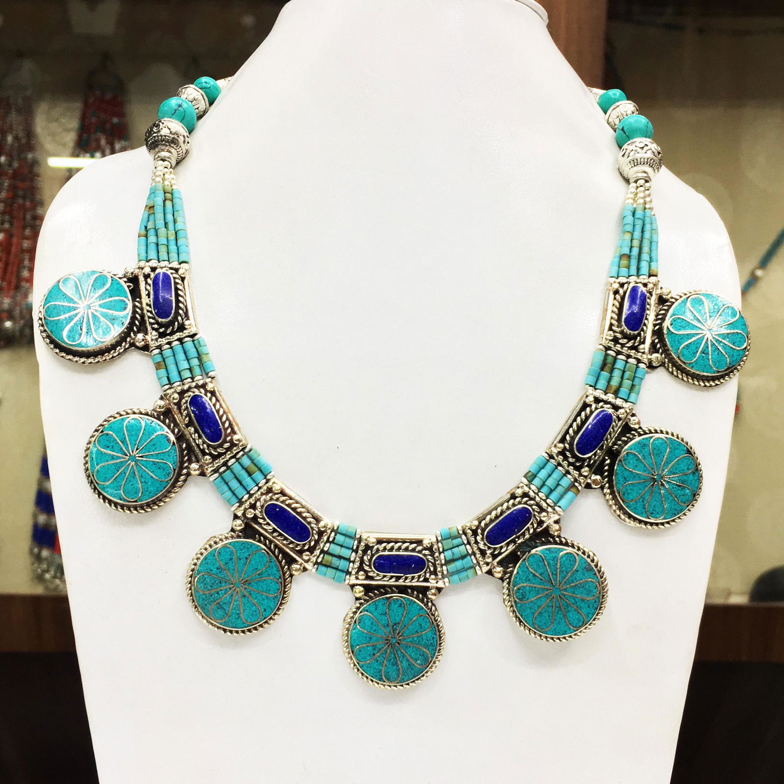 Natural Turquoise & Lapis Designer Necklace (1 of 1)
