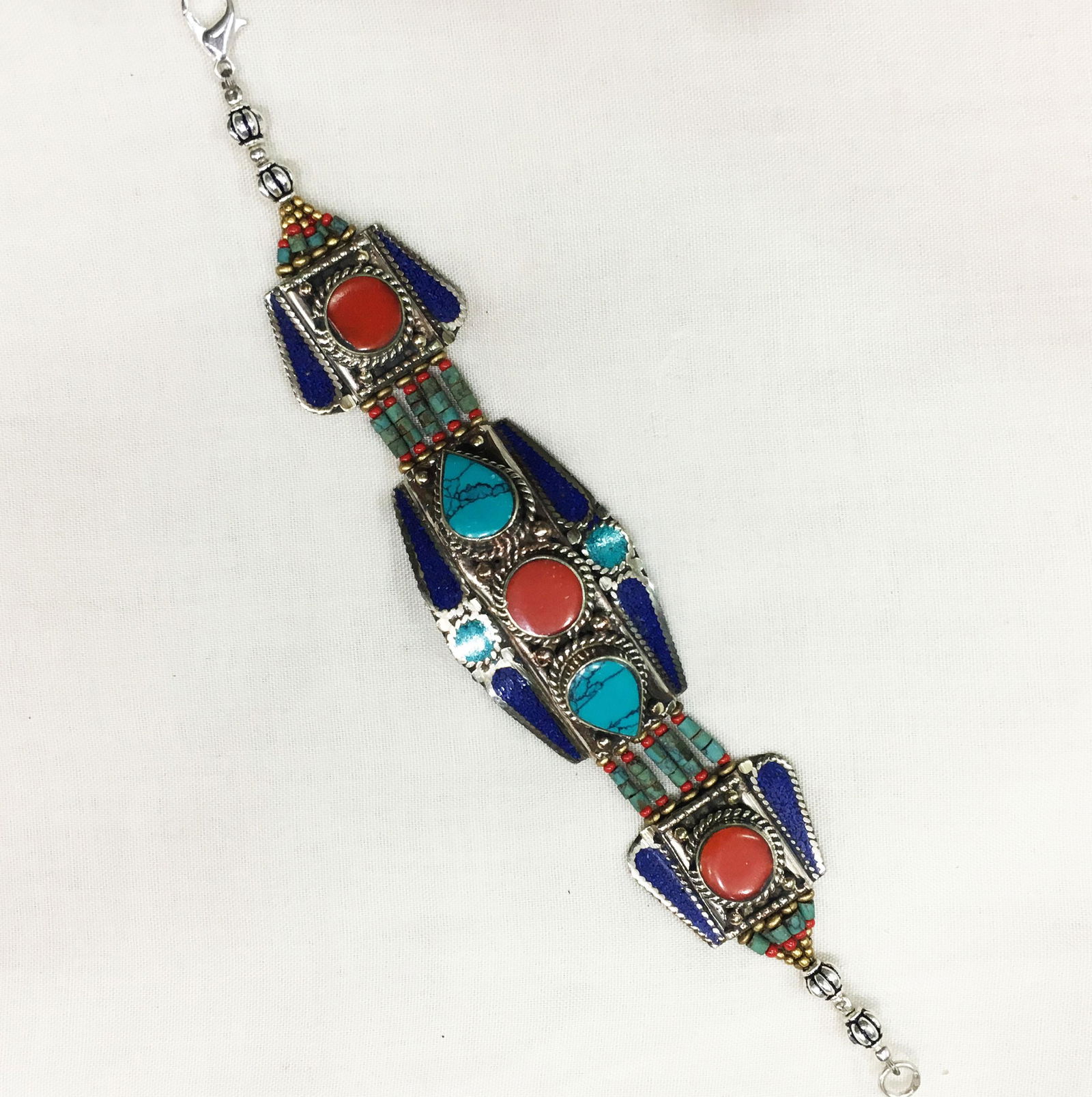 Tibetan Turquoise & Lapis Unique Handmade Bracelet (1 of 1)