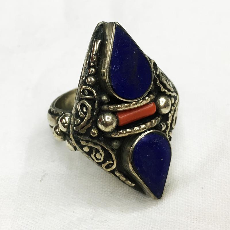 Tibetan Natural Lapis & Coral Handmade Ring - 10MM (1 of 2)