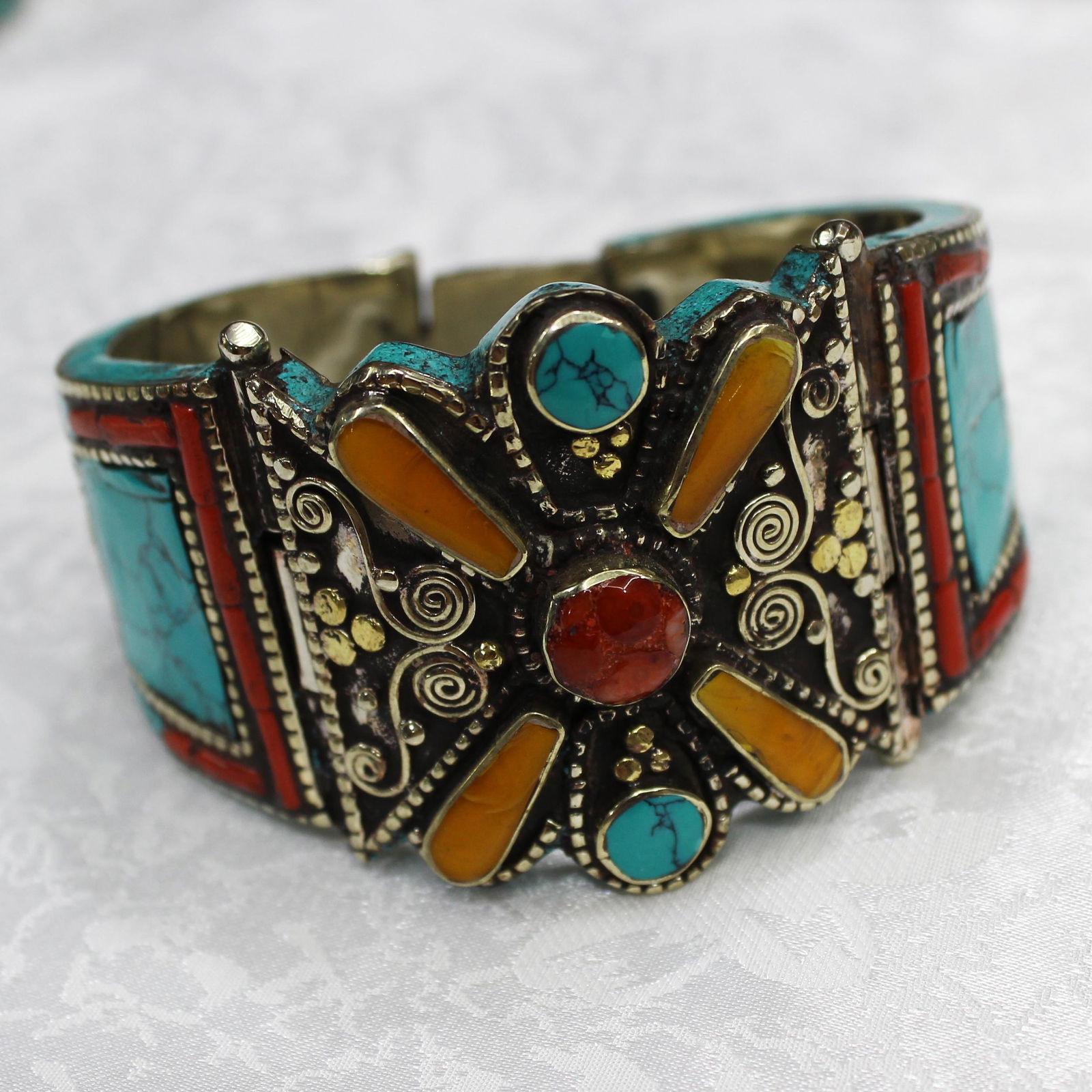 Gypsy Ethnic Turquoise & Amber Handmade Bangle (1 of 3)