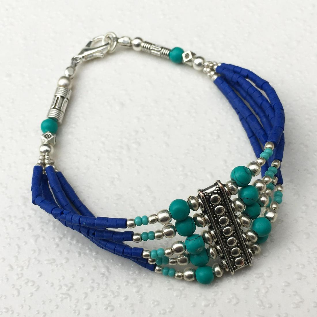 Tibetan Lapis Beaded Charm Bracelet (1 of 2)