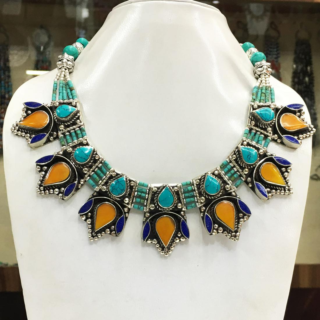 Vintage Handmade Turquoise & Amber Necklace (1 of 1)