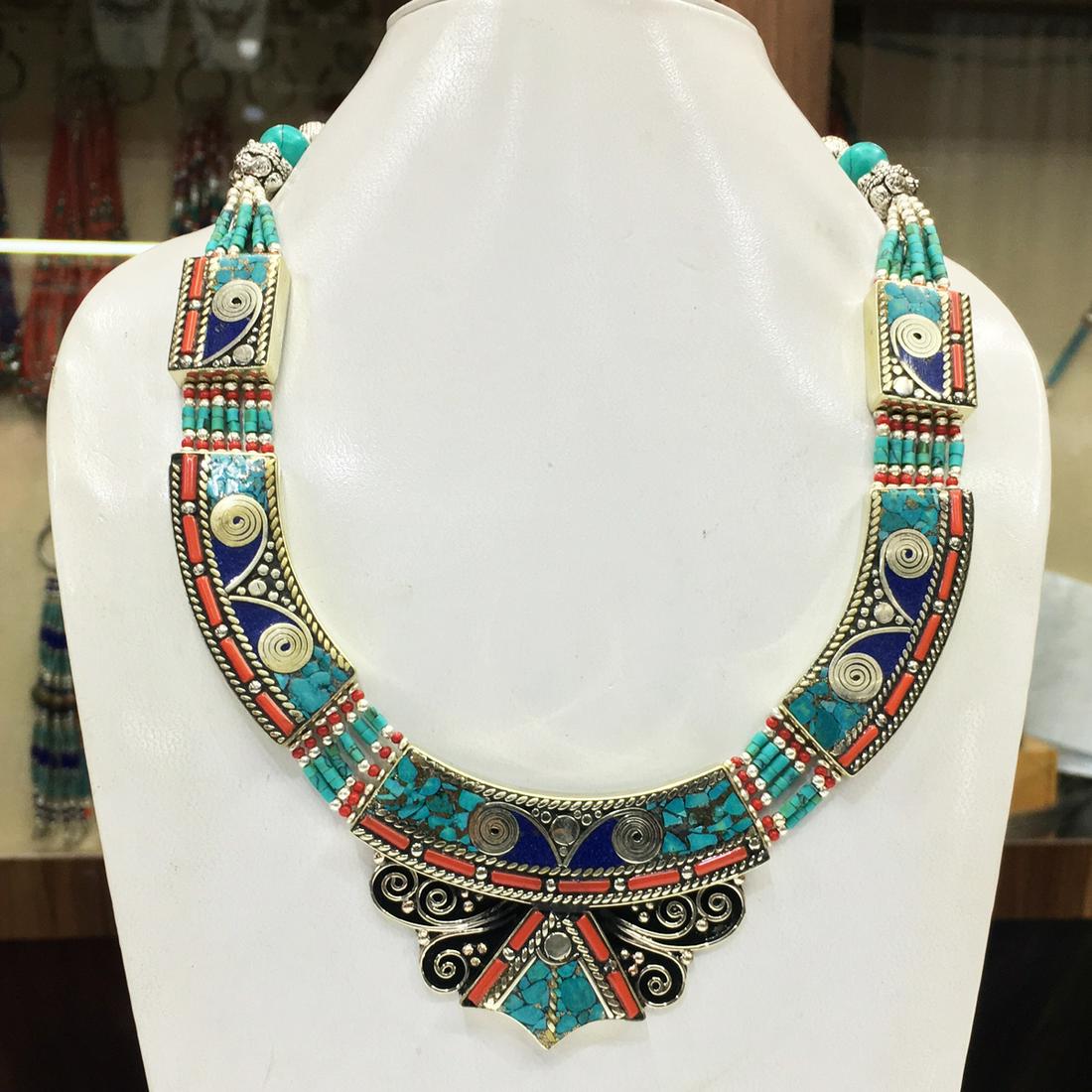 Tibetan Turquoise Ethnic Chokar Necklace (1 of 1)