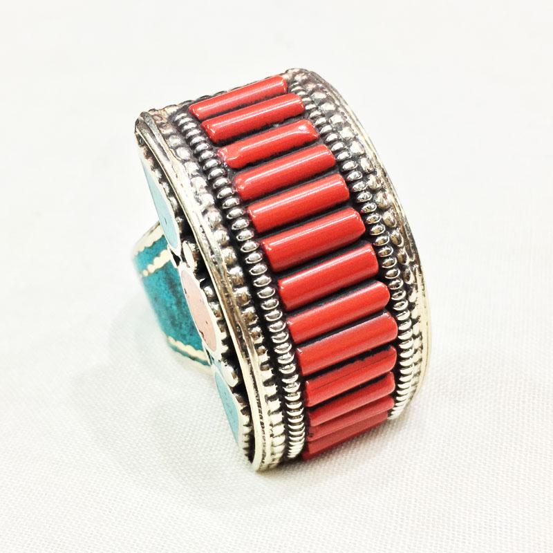 Tibetan Natural Coral Carved Ethnic Ring - 10.5MM: Tibetan Natural Coral Carved Ethnic Ring - 10.5MM Weight: 20 Gram Approx Metal: Tibetan Silver Gemstones: Coral Brand: Handmade Size: 10.5MM Country/Region of Manufacture: Nepal