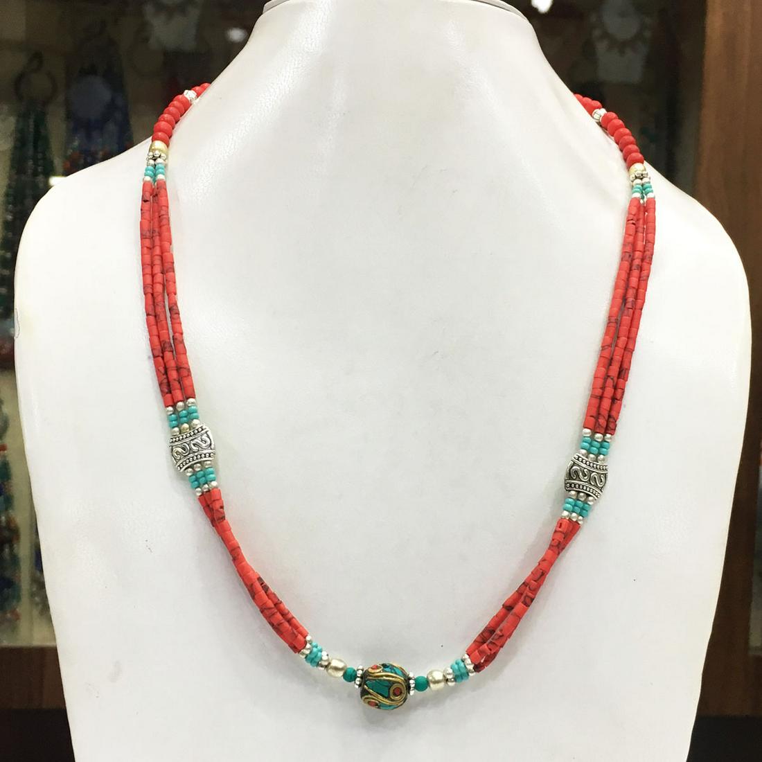 Tibetan Coral Handmade Beaded Necklace (1 of 1)