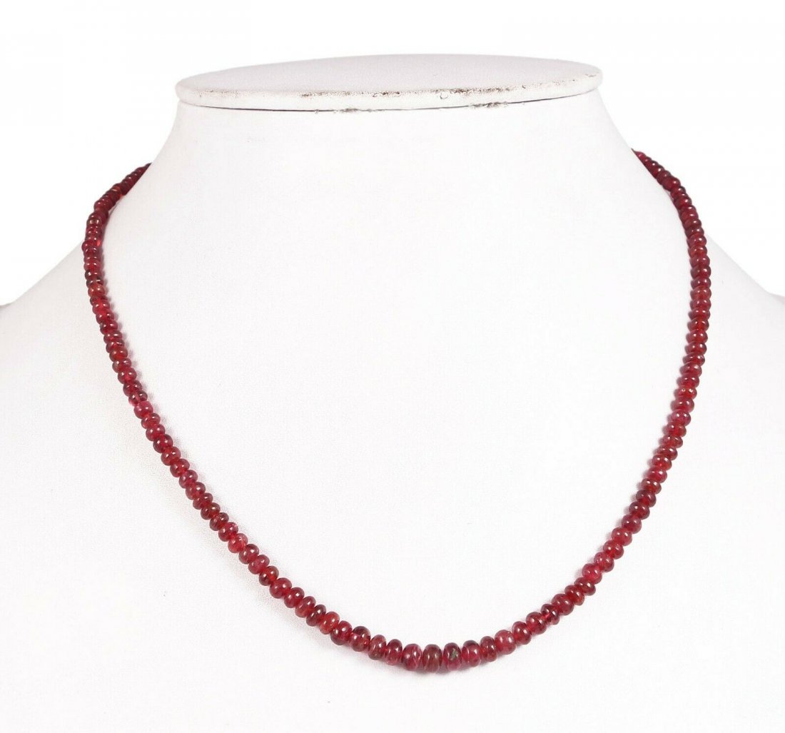 Natural Burma Red Spinel Necklace 16" 3-6 MM 57.50 CT: Natural/Lab-Created: Natural Cut Grade: ExcellentTransparency: Translucent Treatment: None (No Enhancement)Shape: BeadVariety/Type: Red Country of Origin: BURMACountry/Region of Manufacture: India Col