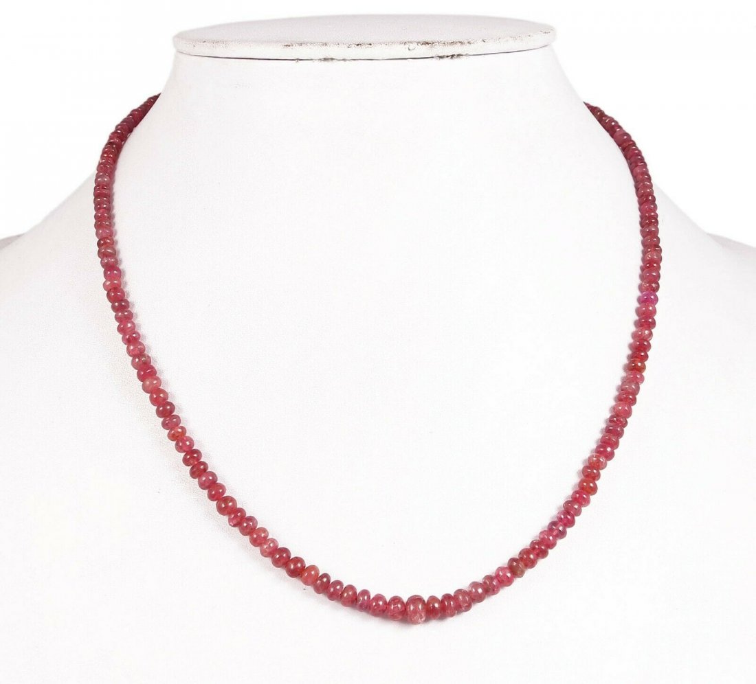 Natural Burma Red Spinel Necklace 17" 3-6 MM 68.75 CT: Natural/Lab-Created: Natural Cut Grade: ExcellentTransparency: Translucent Treatment: None (No Enhancement)Shape: BeadVariety/Type: Red Country of Origin: BURMACountry/Region of Manufacture: India Col