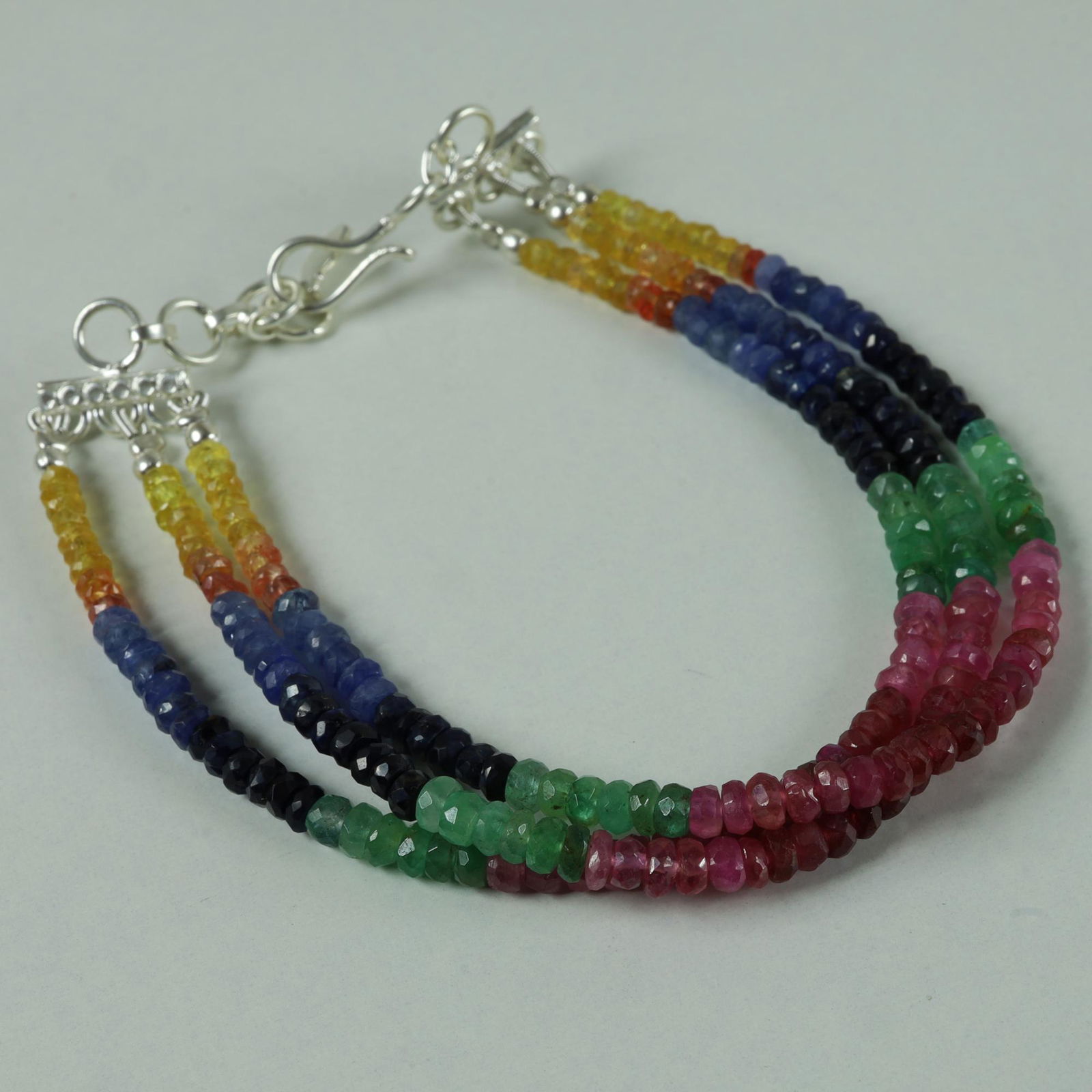Natural Multi Sapphire 92.5 Sterling Silver Bracelet (1 of 5)