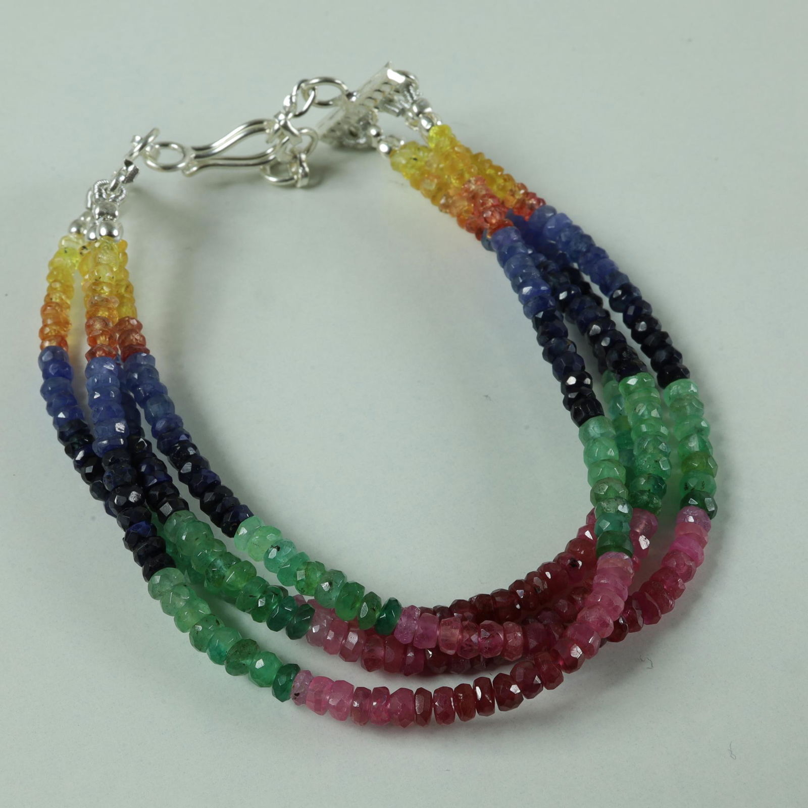 Natural Multi Sapphire 92.5 Sterling Silver Bracelet (1 of 5)