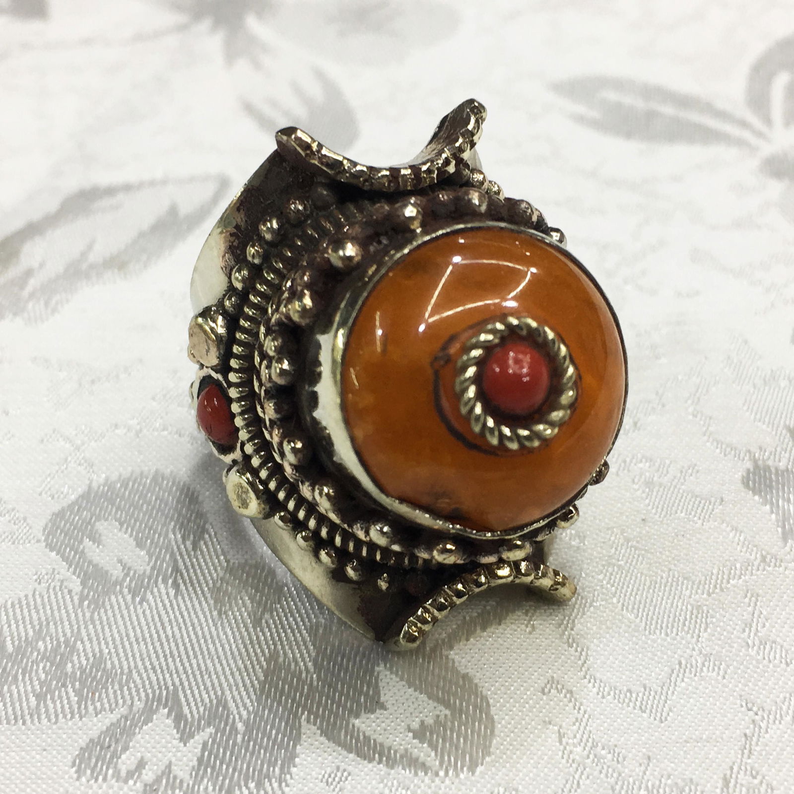 Tibetan Unique Amber Ethnic Handmade Ring - Free Size (1 of 2)