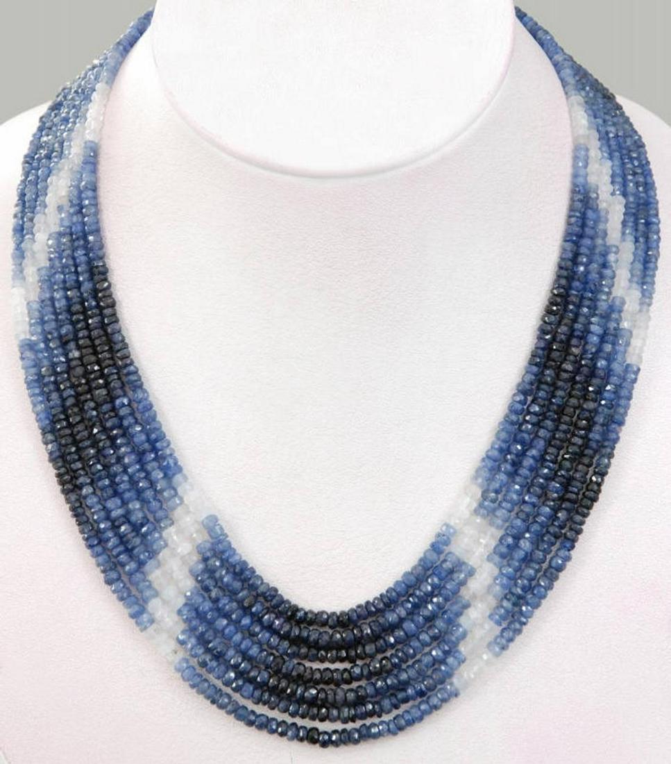 3-4mm 7 Strand Faceted Blue Sapphire Beaded Necklace (1 of 2)
