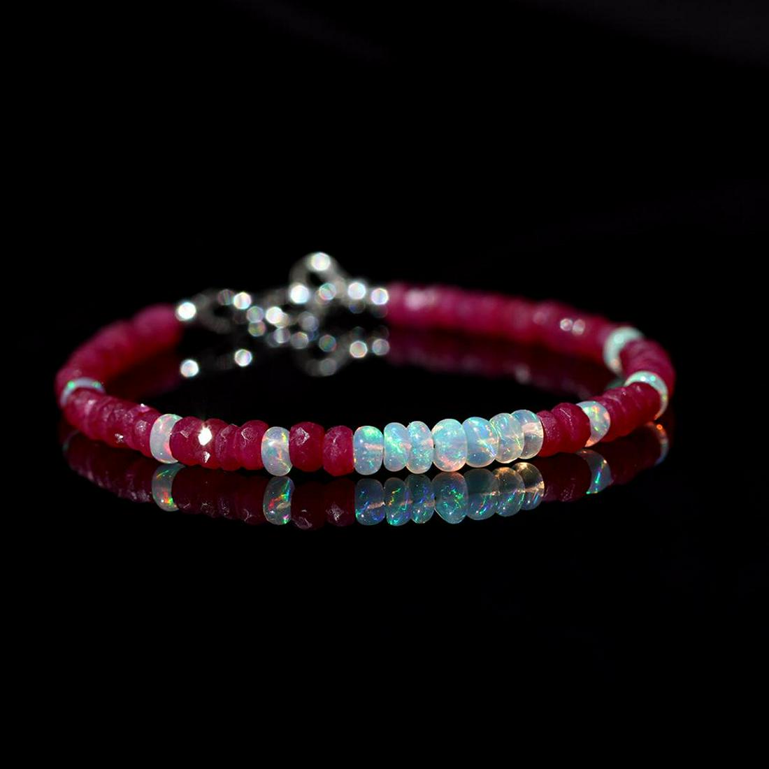 Natural Ruby & Opal Silver Bracelet (1 of 3)