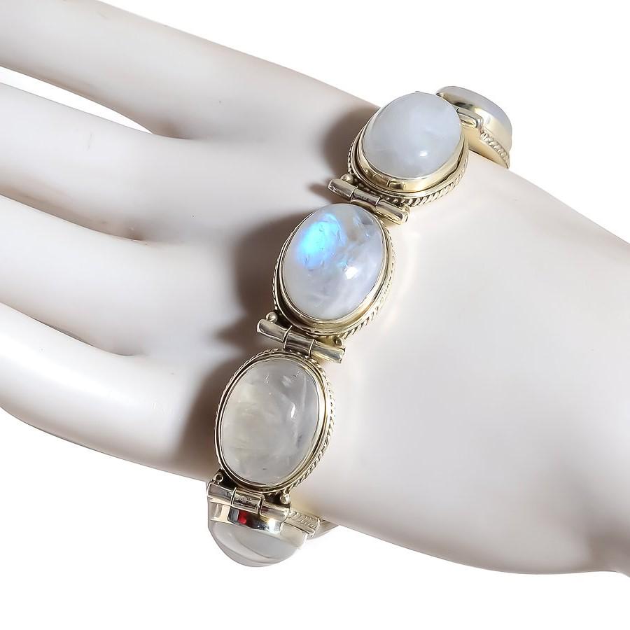 Natural Rainbow Moonstone Silver Bracelet (1 of 3)