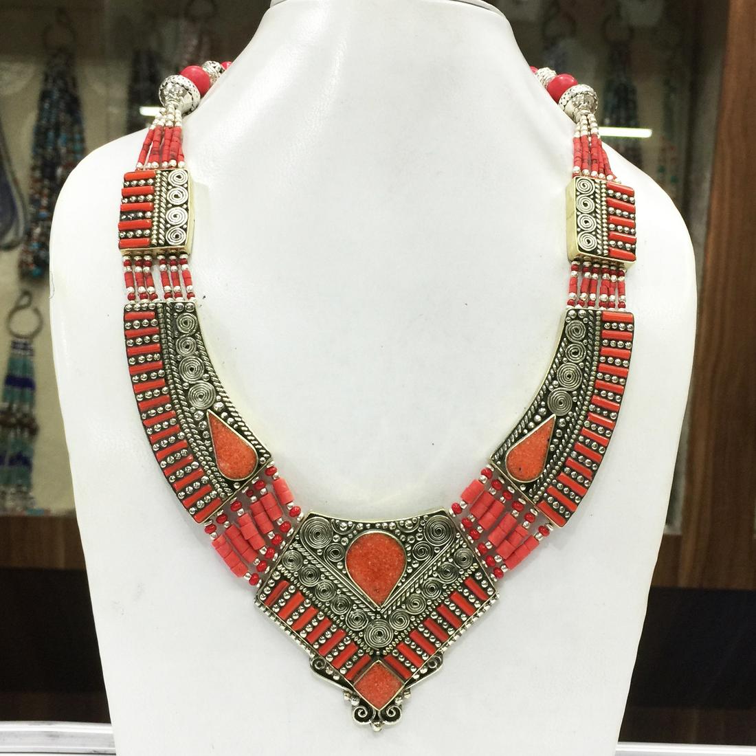 Women's Old Vintage Coral Tibetan Asian Necklace (1 of 1)