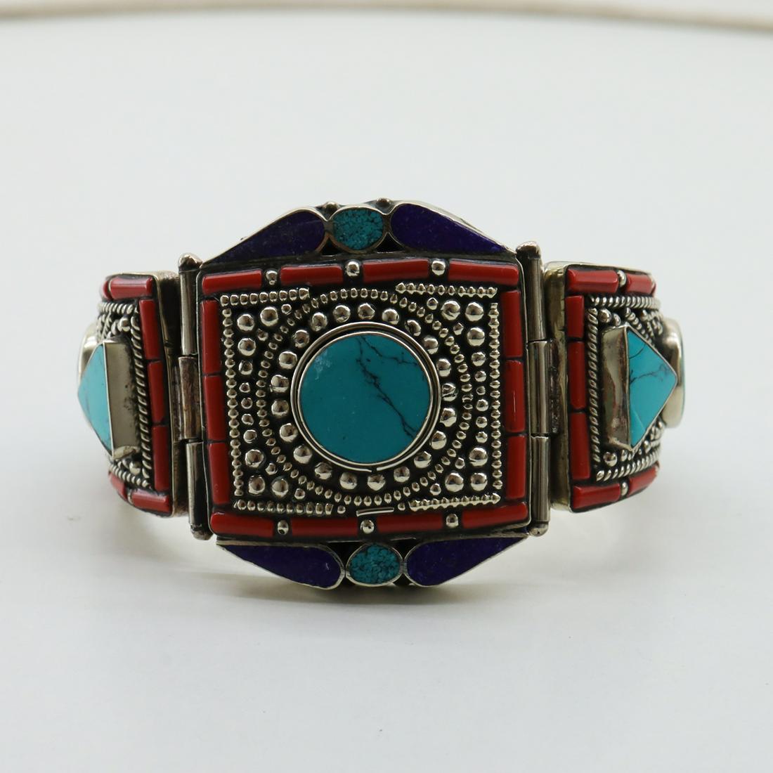 Tibetan Turquoise & Coral Handmade Choker Bangle (1 of 5)