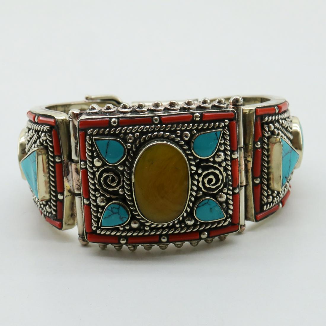Natural Turquoise & Amber Tibetan Bangle (1 of 4)