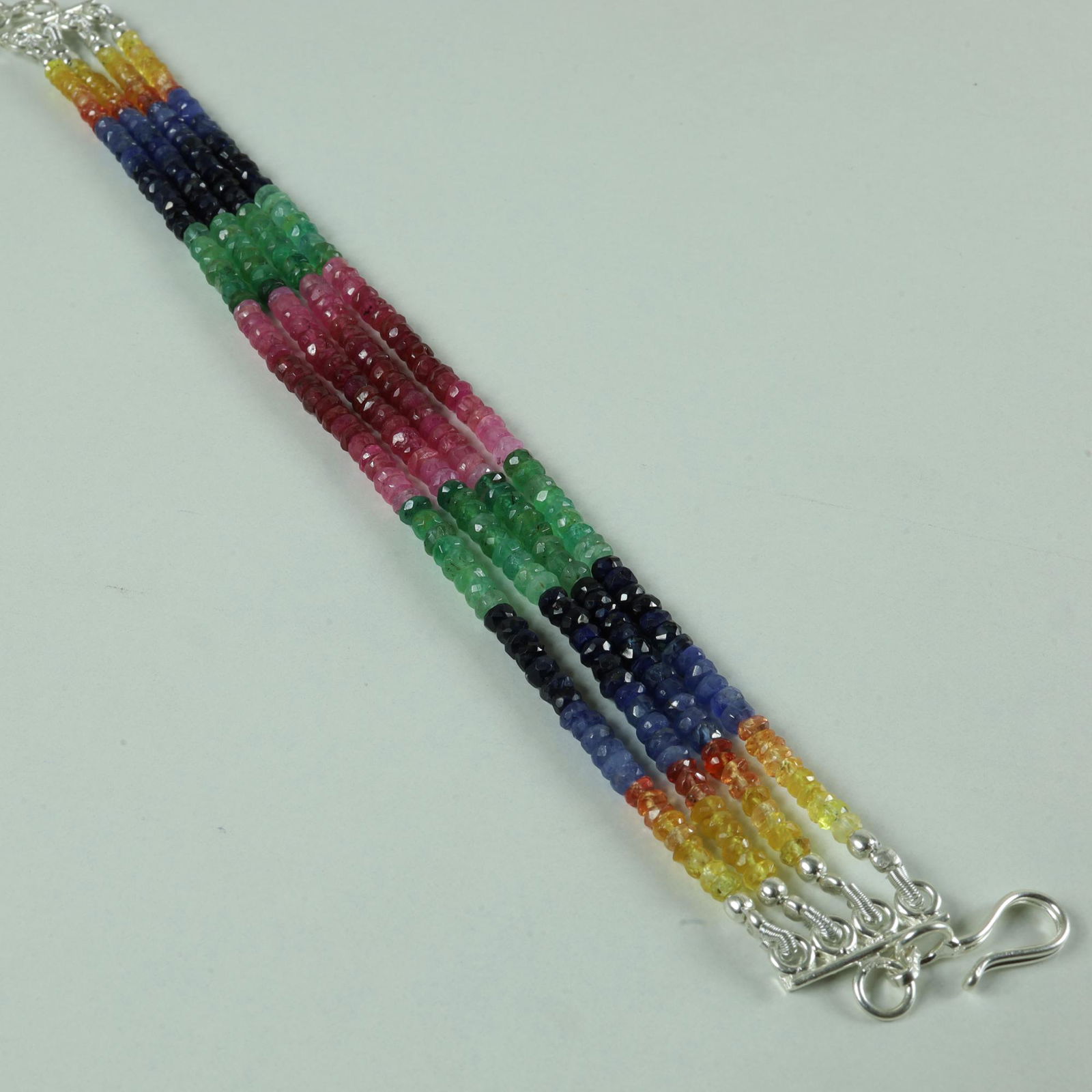 Natural Multi Sapphire 92.5 Sterling Silver Bracelet (1 of 5)