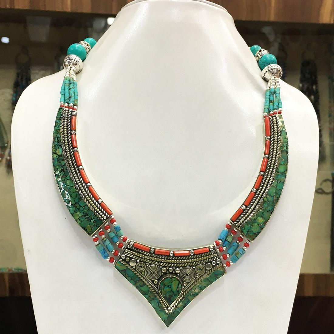Turquoise Statement Ethnic Chokar Necklace (1 of 1)