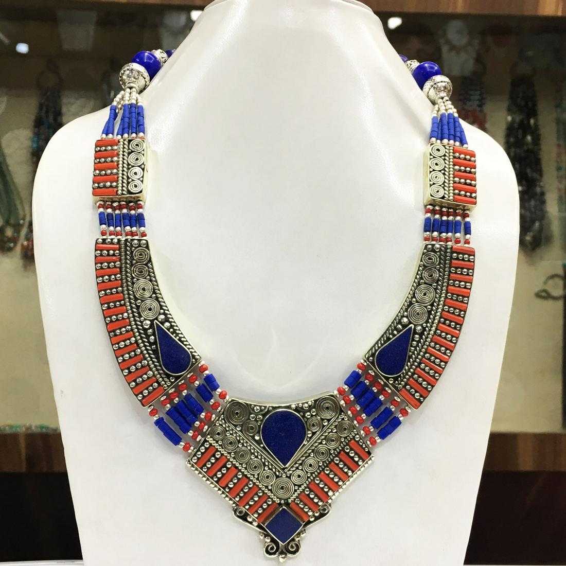 Turquoise & Lapis Ethnic Chokar Necklace (1 of 1)
